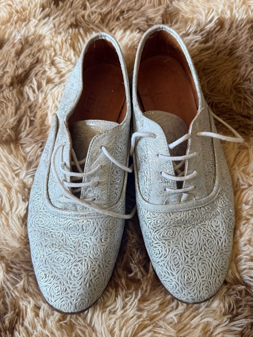 Silver Textured Lace-Up Women’s Oxfords